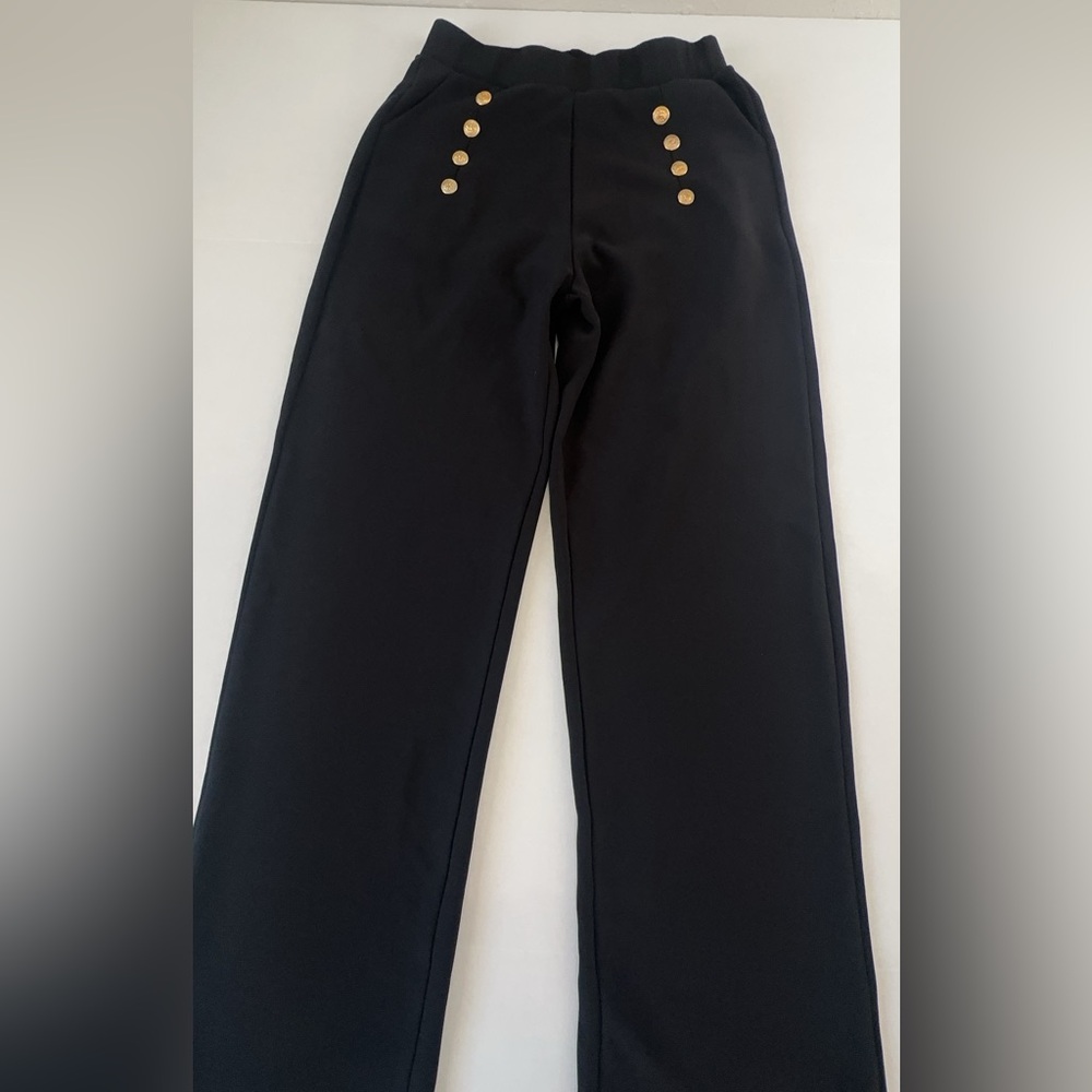 A4 Sports Black Pants with Gold Buttons Women’s Size L – Stretch Dressy Trouser - Picture 3 of 10